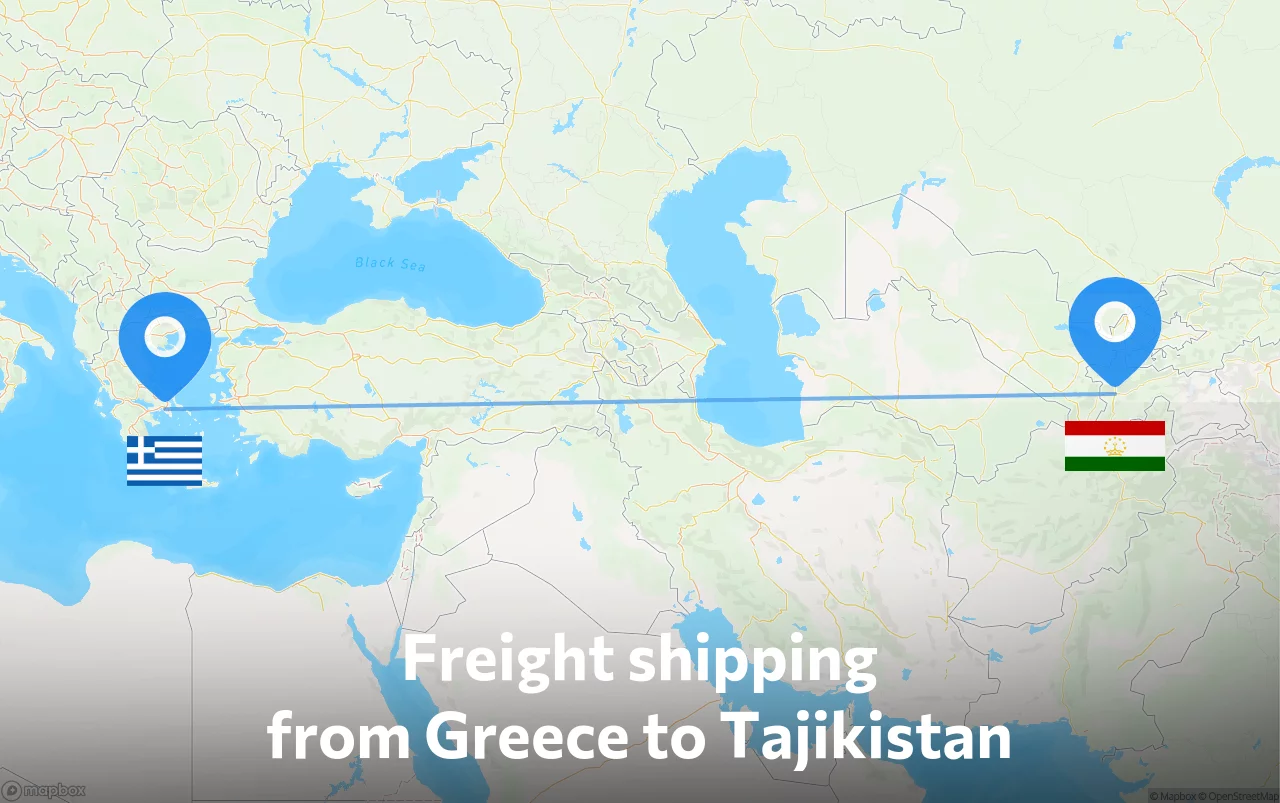 Shipping route from Greece to Tajikistan