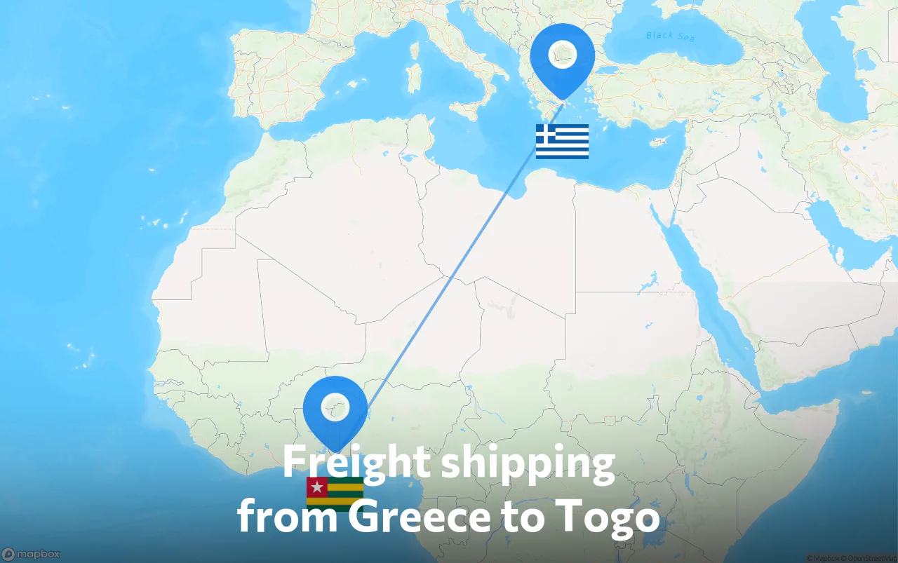 Shipping route from Greece to Togo