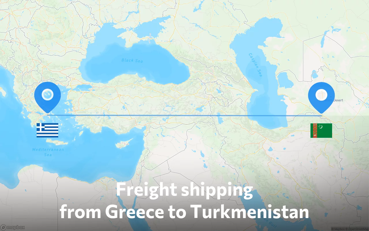 Shipping route from Greece to Turkmenistan