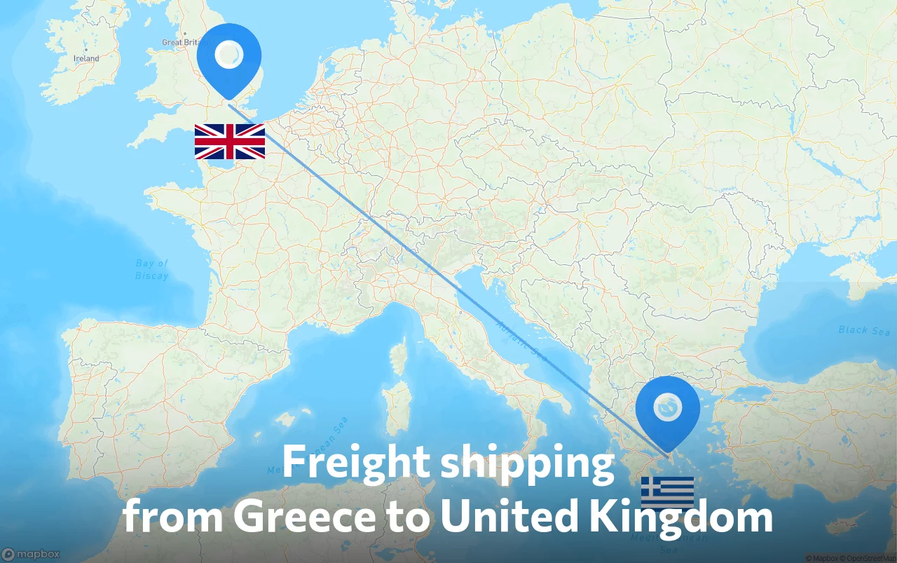 Shipping route from Greece to United Kingdom
