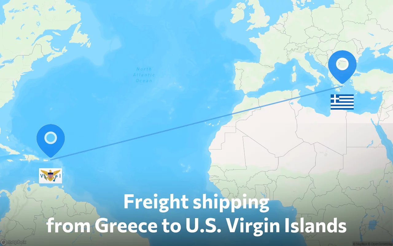 Shipping route from Greece to U.S. Virgin Islands