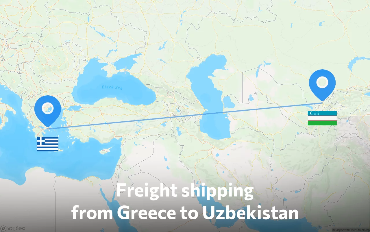 Shipping route from Greece to Uzbekistan