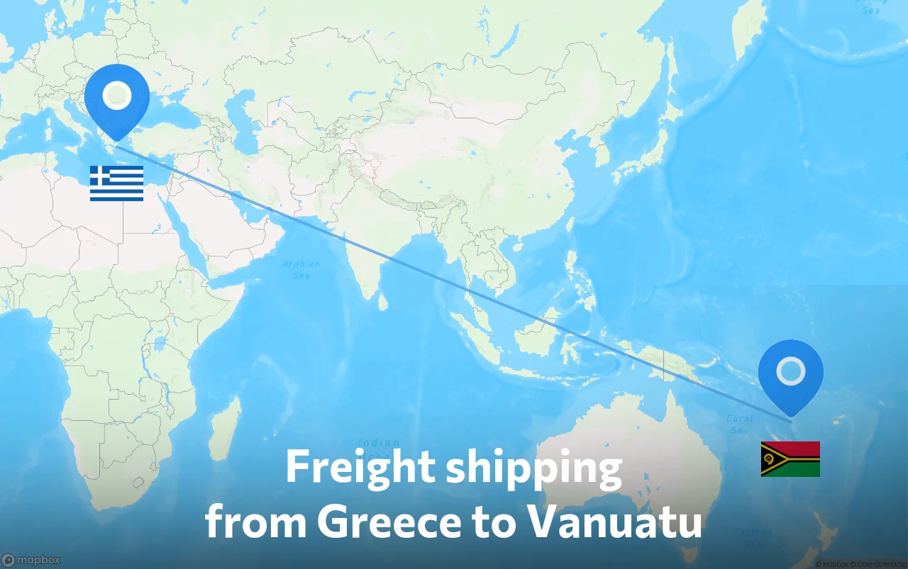 Shipping route from Greece to Vanuatu