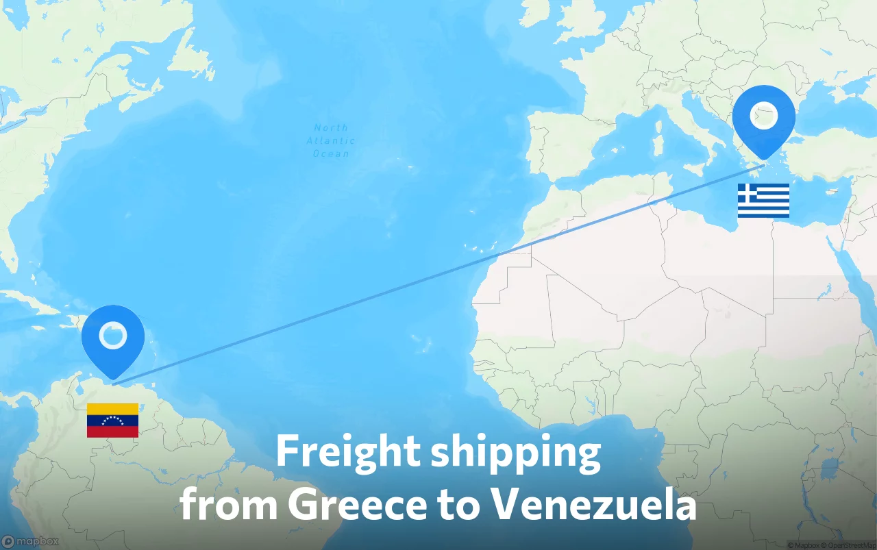 Shipping route from Greece to Venezuela