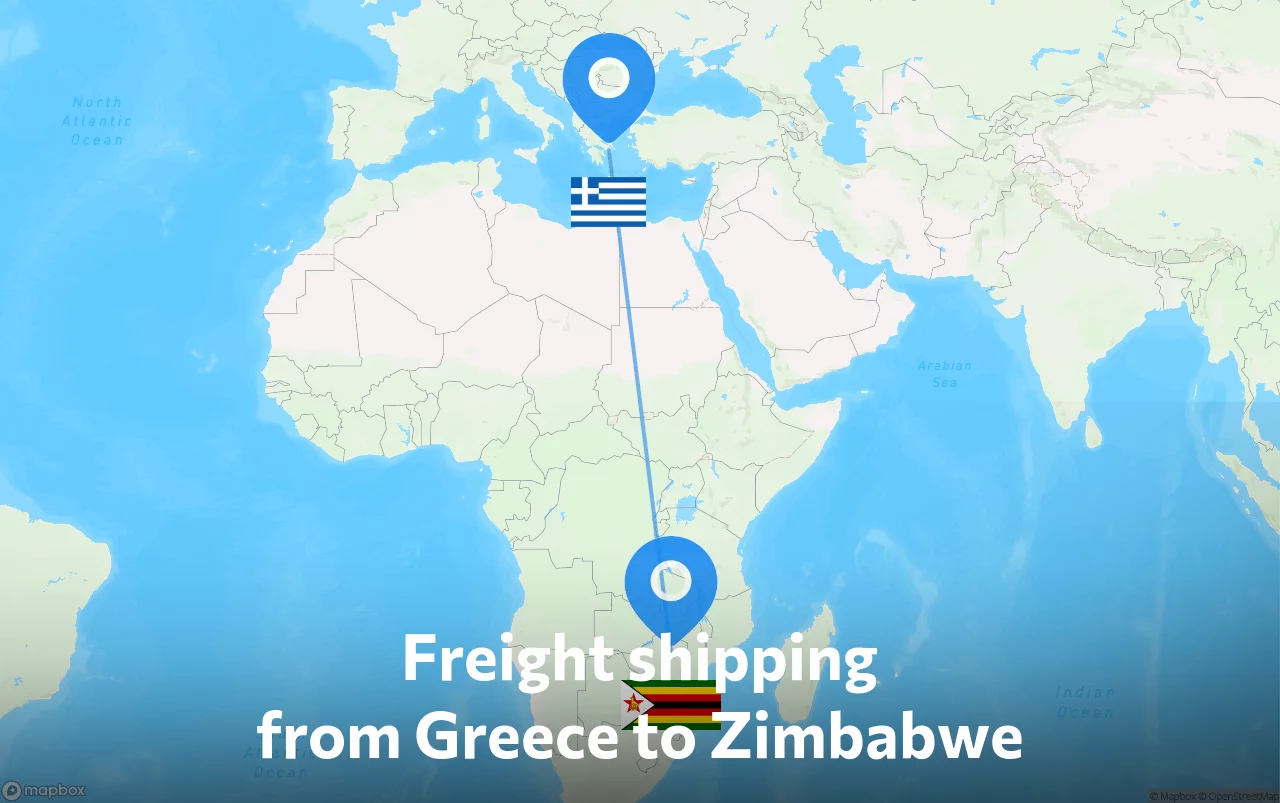 Shipping route from Greece to Zimbabwe