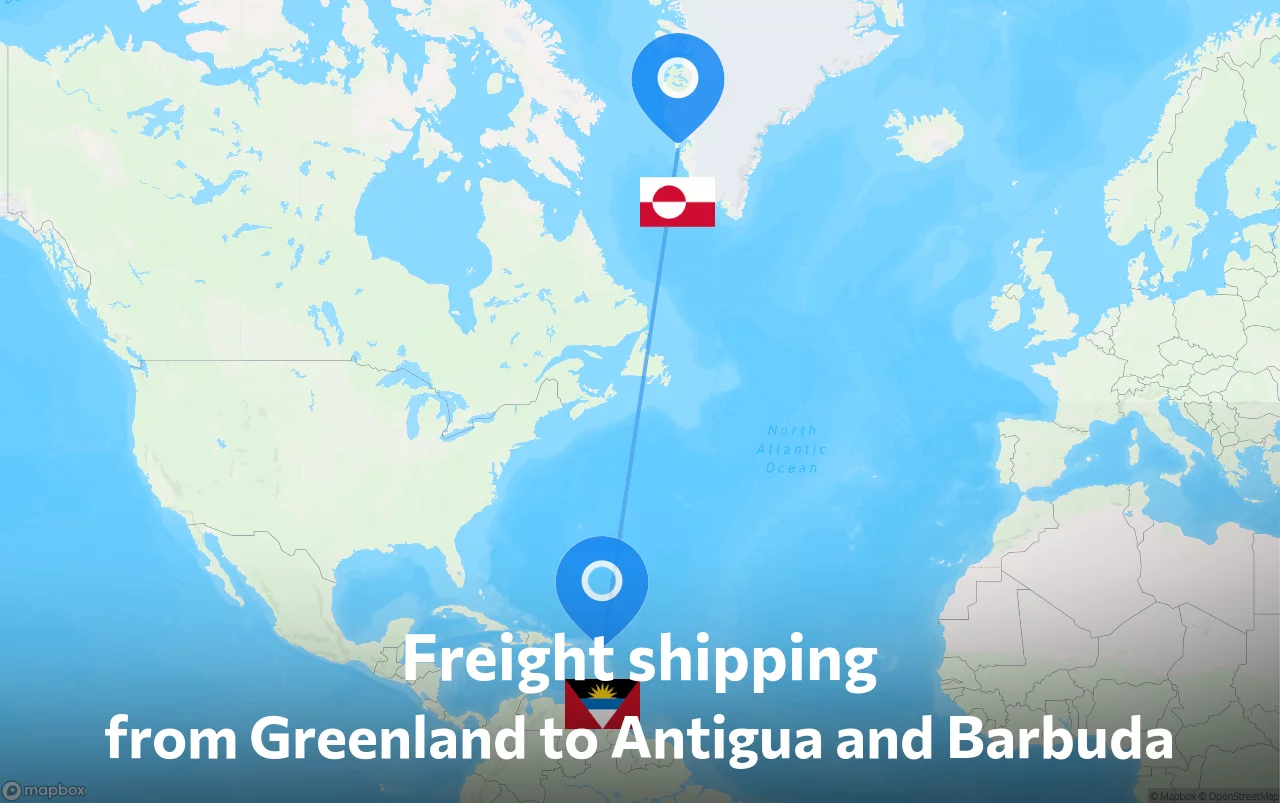 Shipping route from Greenland to Antigua and Barbuda