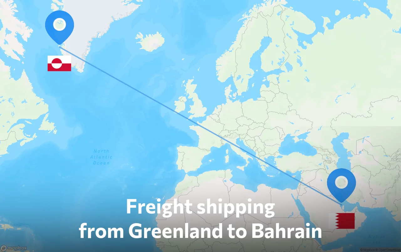 Shipping route from Greenland to Bahrain