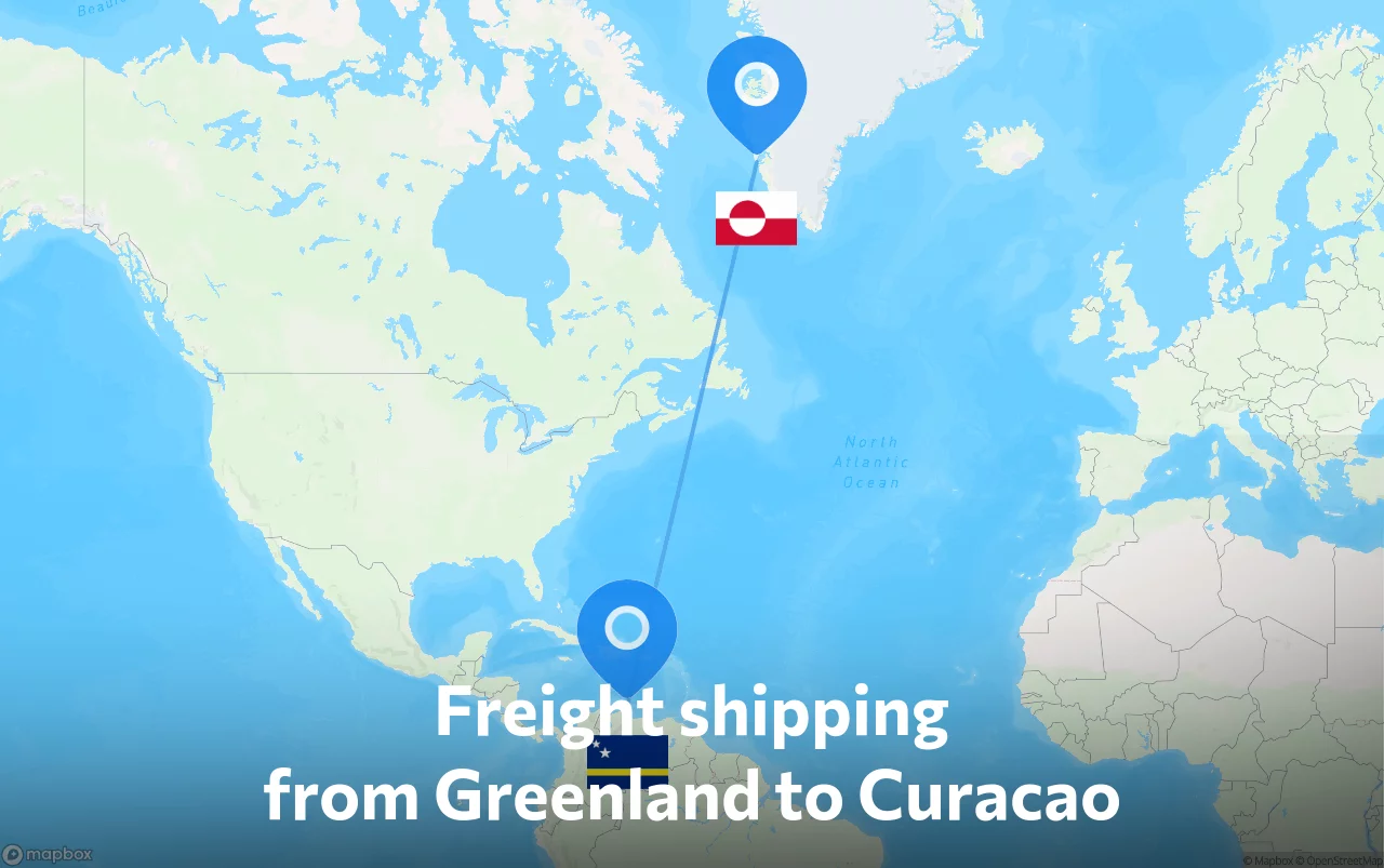 Shipping route from Greenland to Curacao