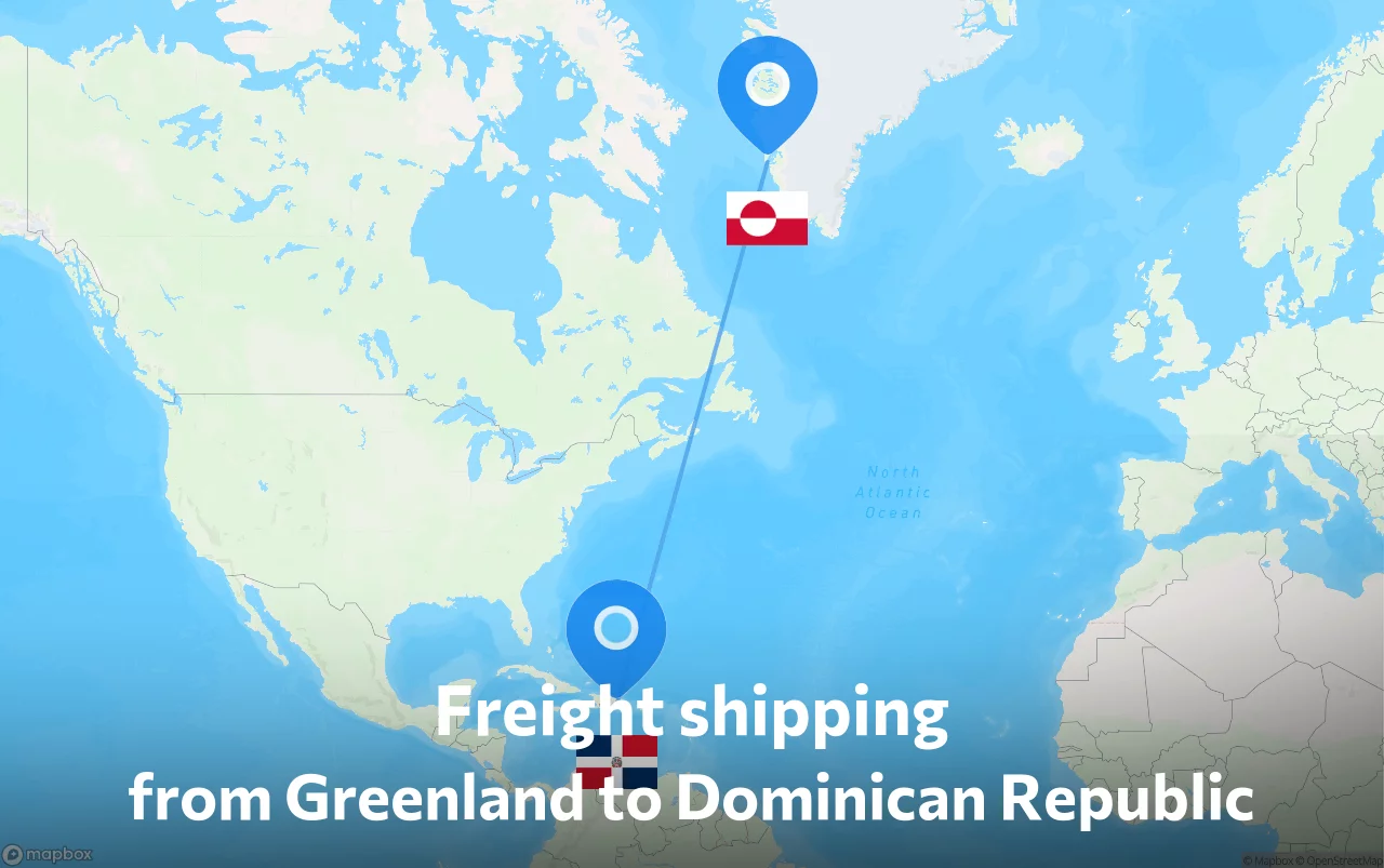 Shipping route from Greenland to Dominican Republic