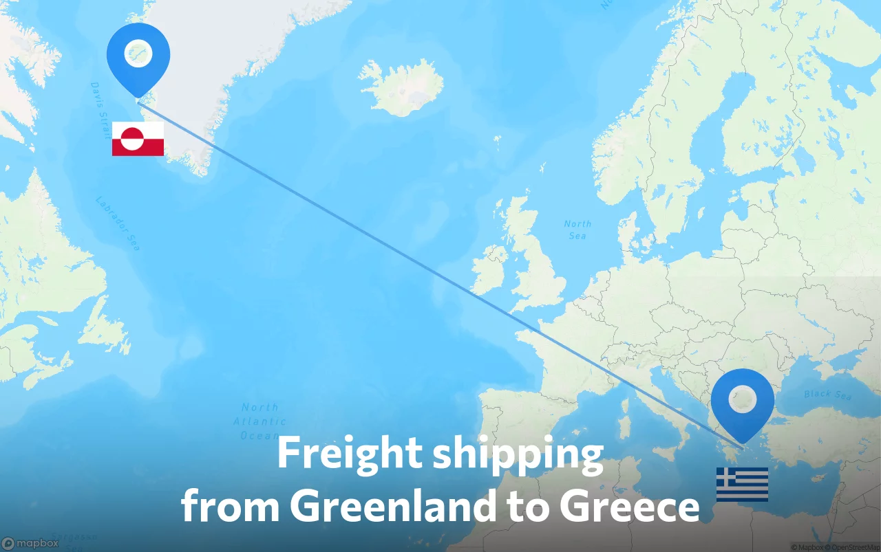 Shipping route from Greenland to Greece