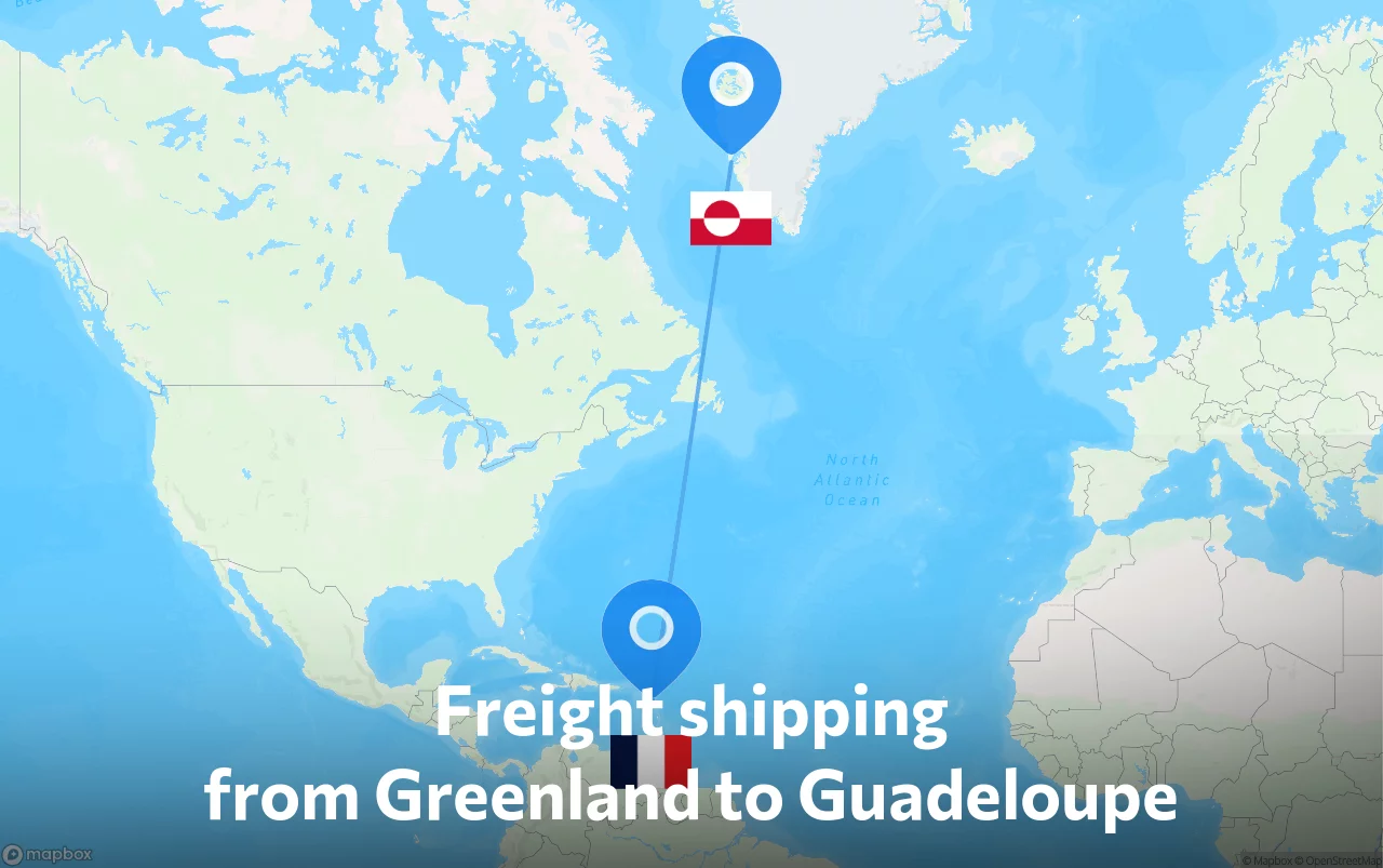 Shipping route from Greenland to Guadeloupe