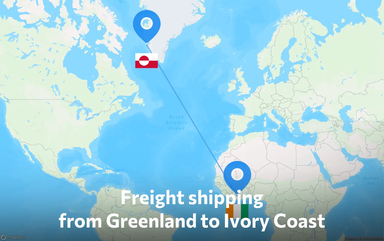 Shipping route from Greenland to Ivory Coast