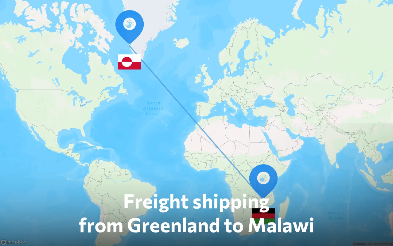 Shipping route from Greenland to Malawi