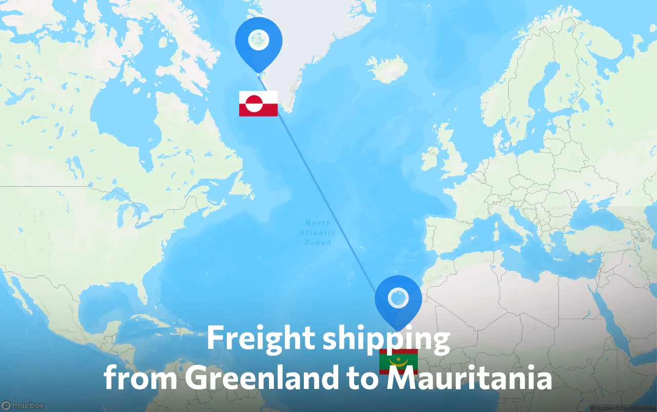 Shipping route from Greenland to Mauritania