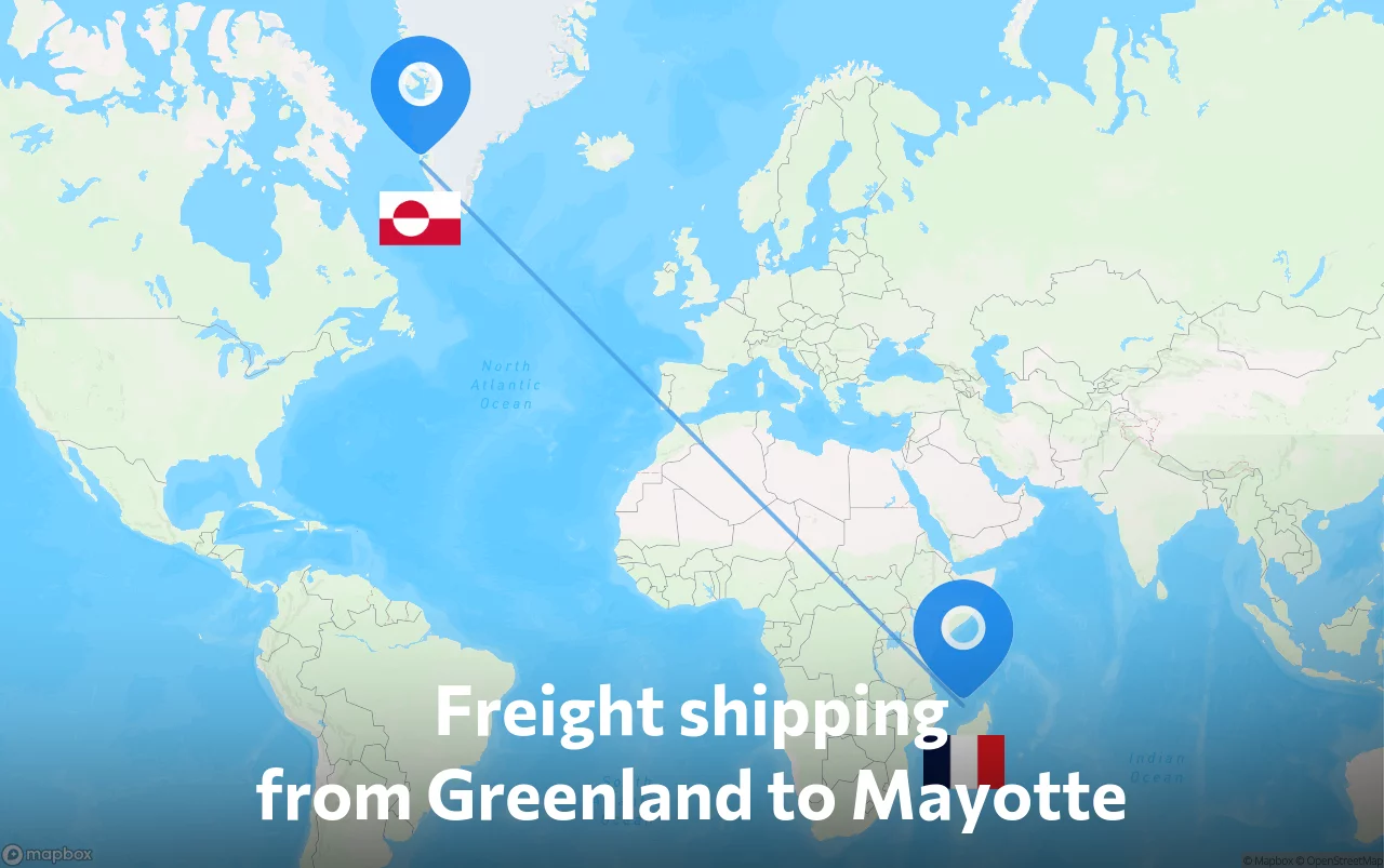 Shipping route from Greenland to Mayotte