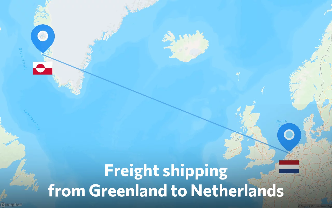 Shipping route from Greenland to Netherlands