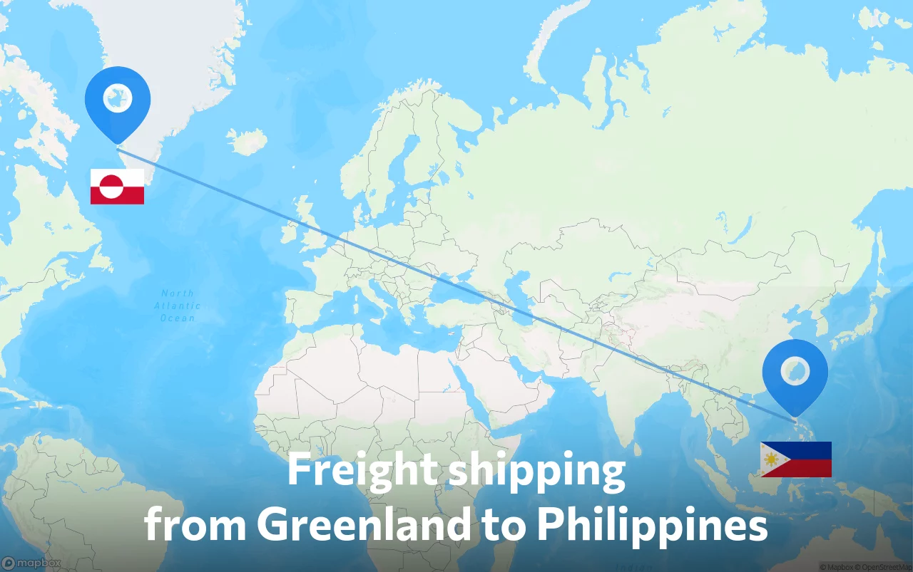 Shipping route from Greenland to Philippines