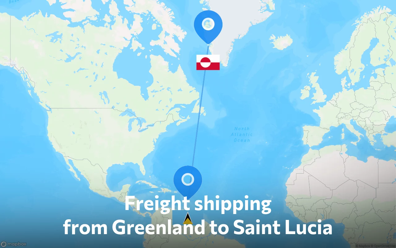 Shipping route from Greenland to Saint Lucia