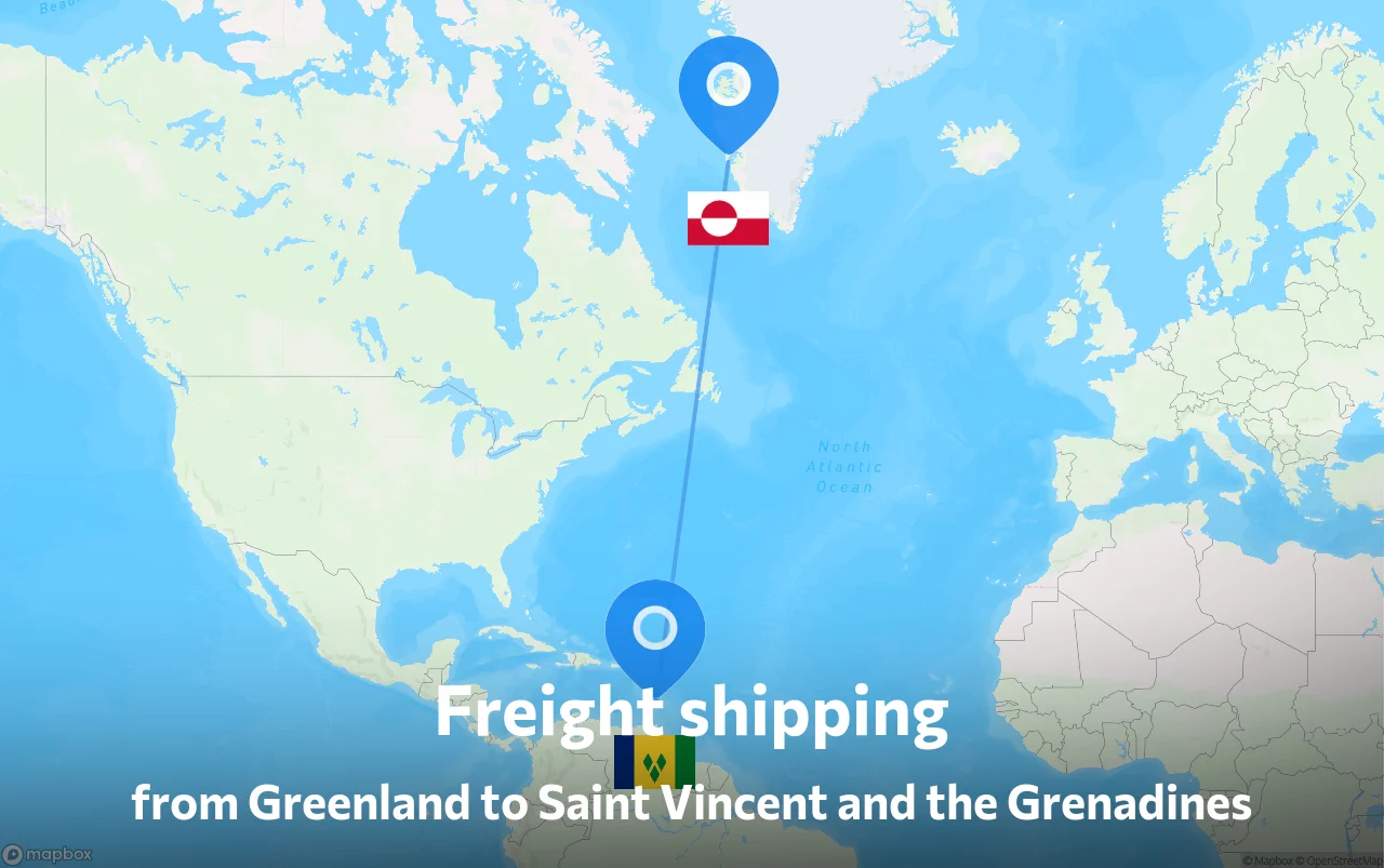 Shipping route from Greenland to Saint Vincent and the Grenadines