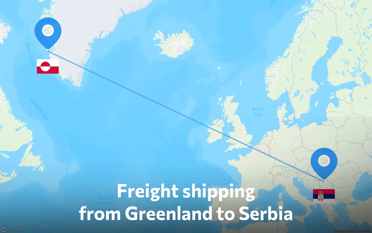Shipping route from Greenland to Serbia