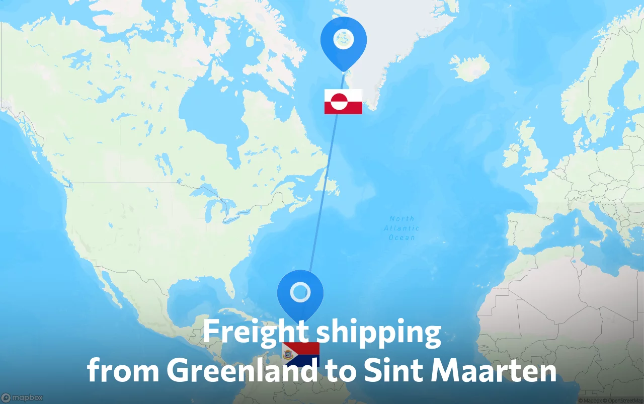 Shipping route from Greenland to Sint Maarten