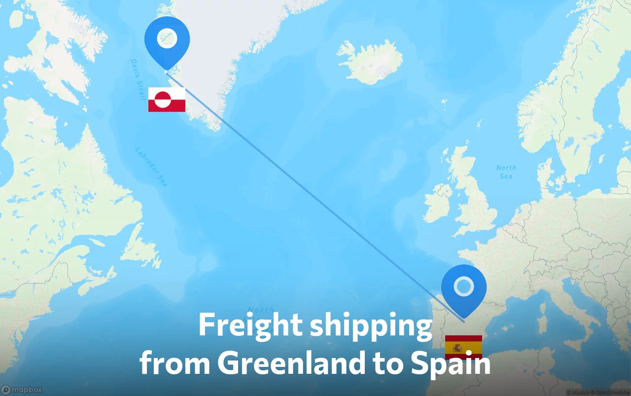 Shipping route from Greenland to Spain