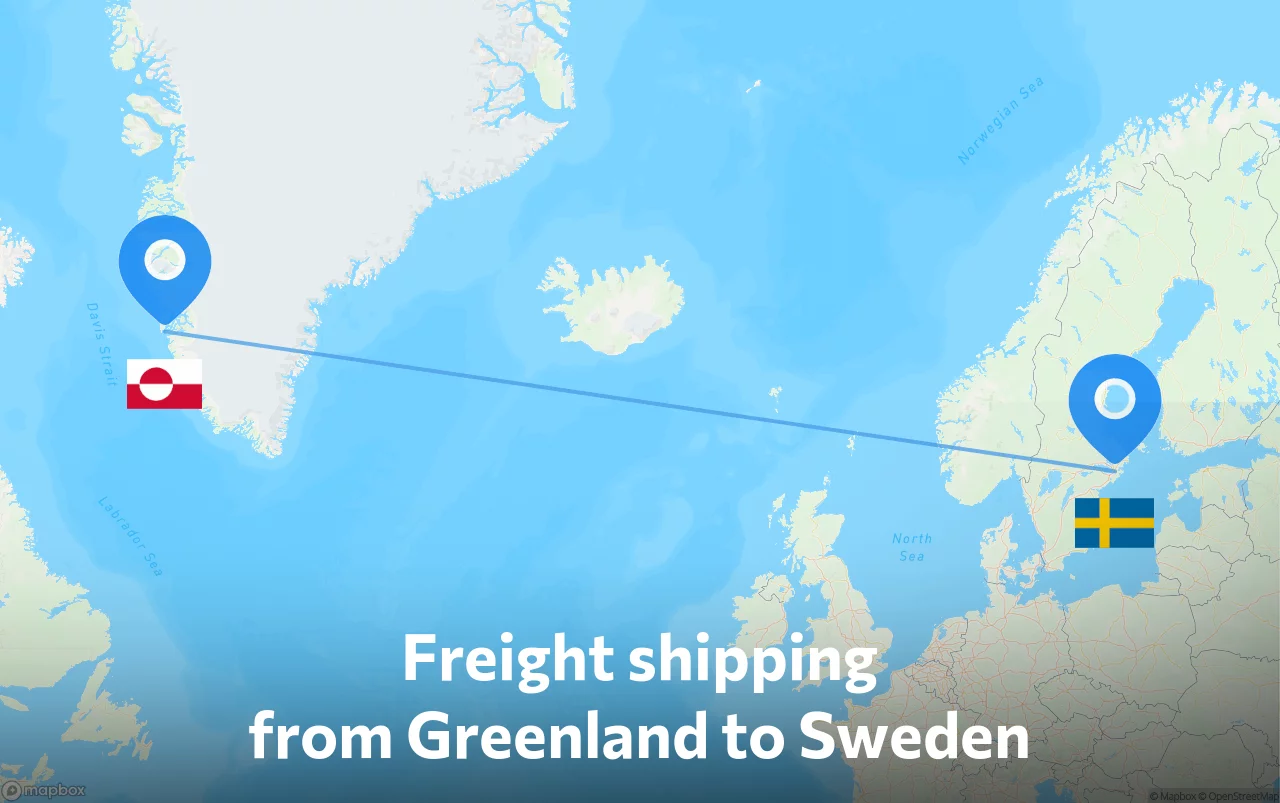 Shipping route from Greenland to Sweden