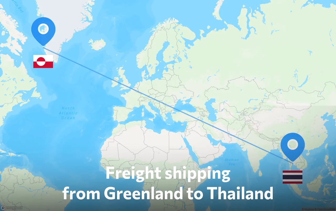 Shipping route from Greenland to Thailand