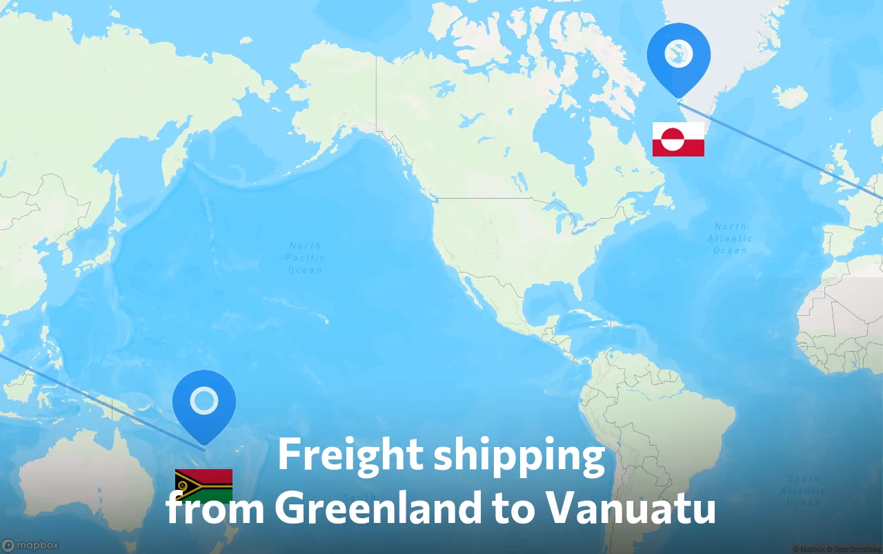 Shipping route from Greenland to Vanuatu