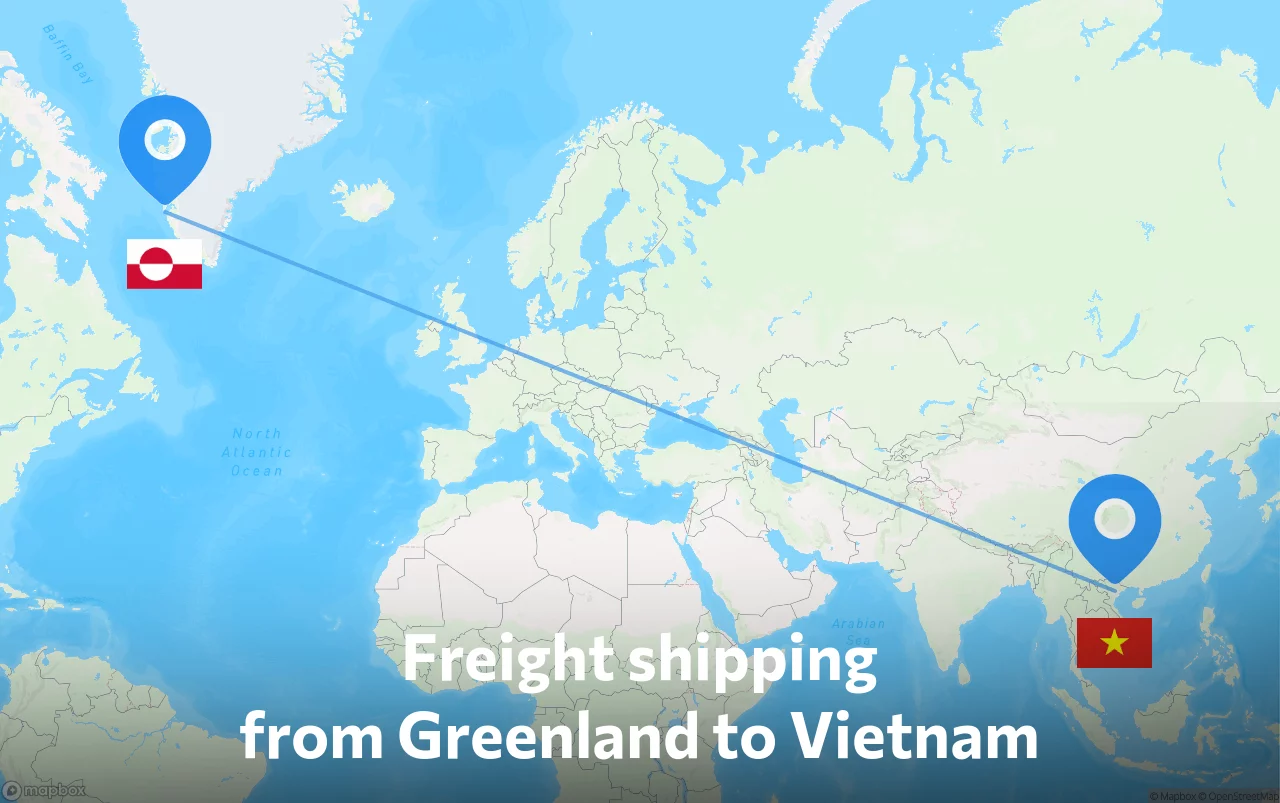Shipping route from Greenland to Vietnam