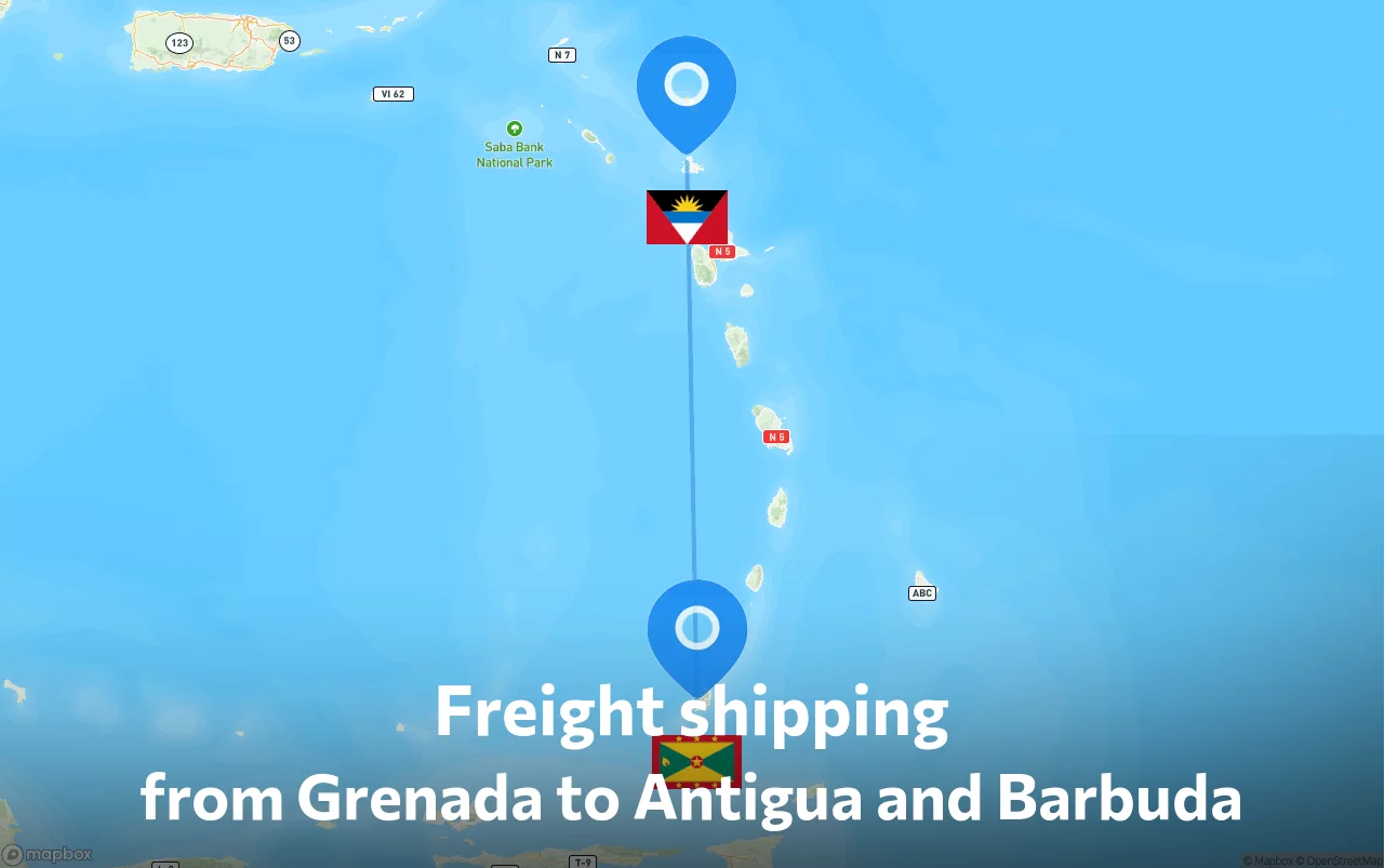 Shipping route from Grenada to Antigua and Barbuda