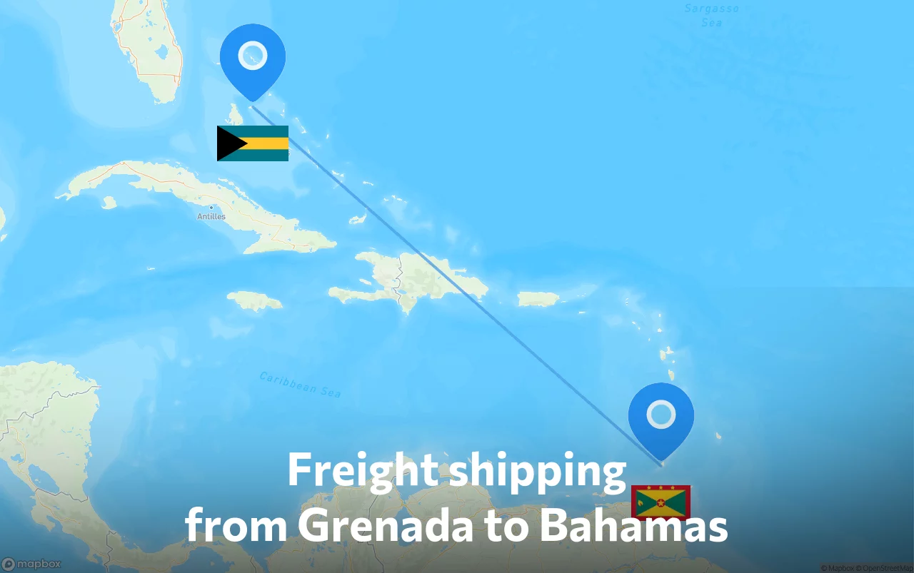 Shipping route from Grenada to Bahamas