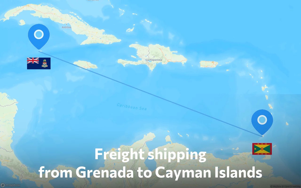 Shipping route from Grenada to Cayman Islands