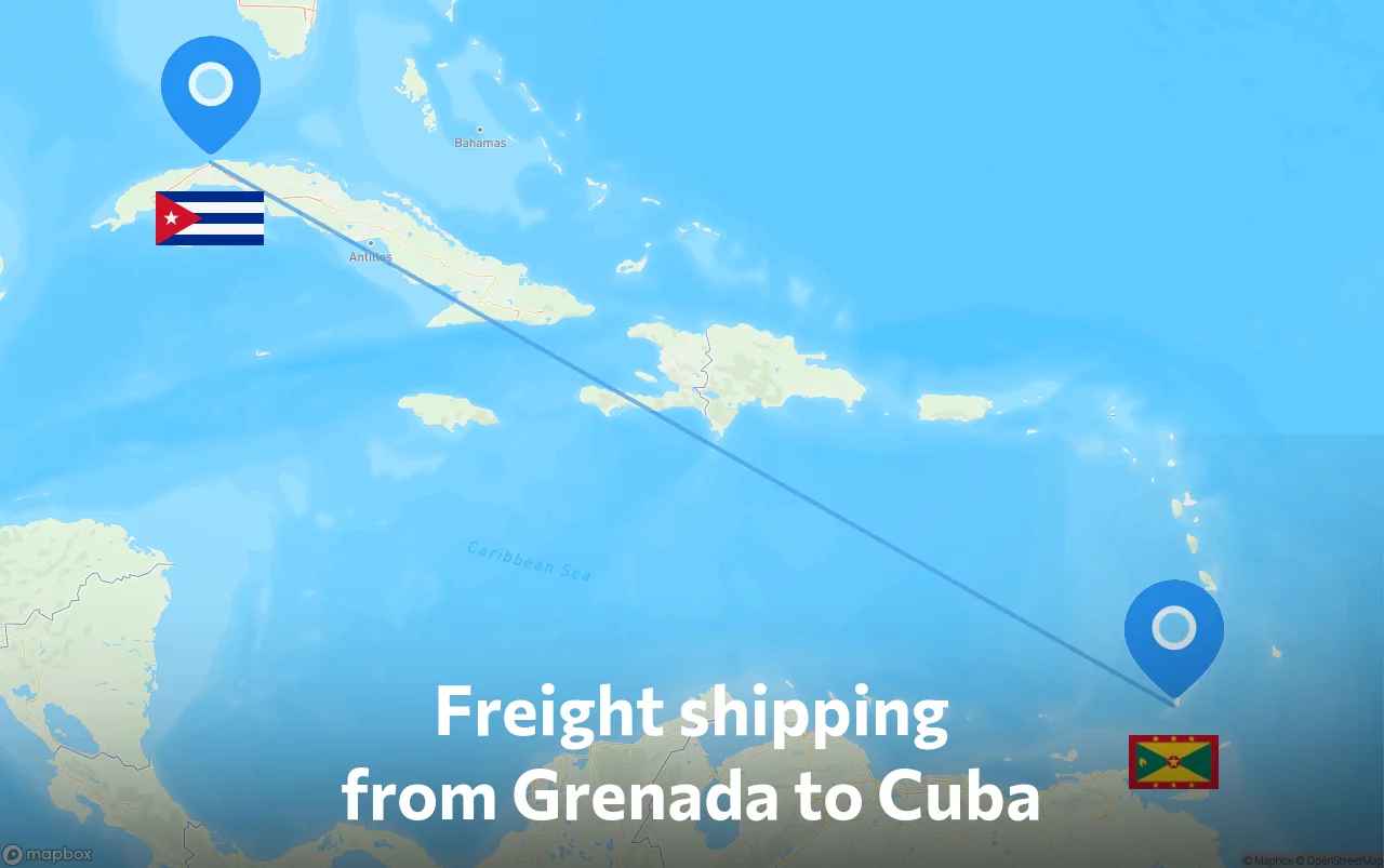 Shipping route from Grenada to Cuba