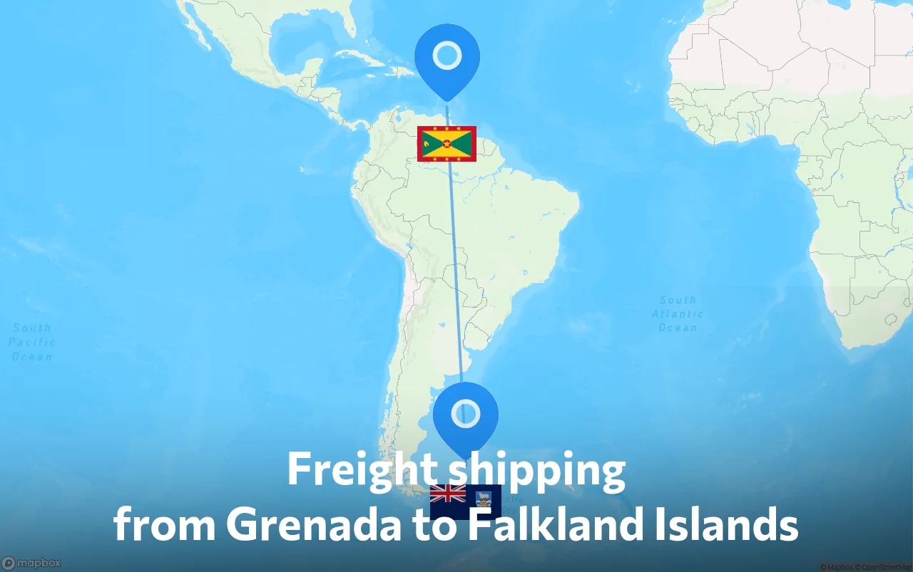 Shipping route from Grenada to Falkland Islands