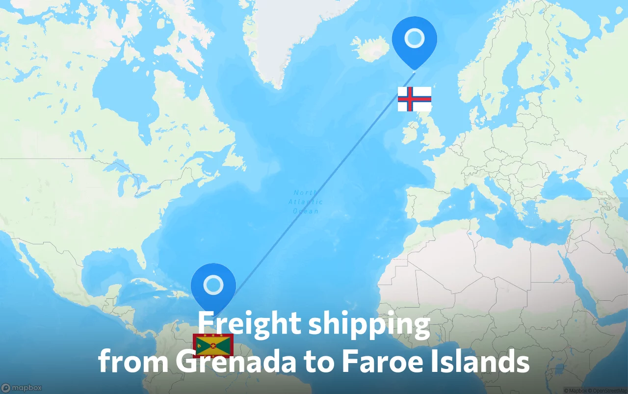 Shipping route from Grenada to Faroe Islands