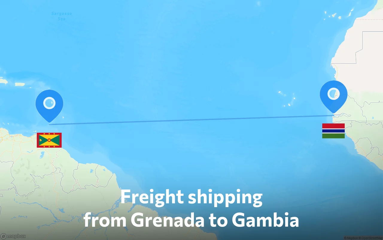 Shipping route from Grenada to Gambia