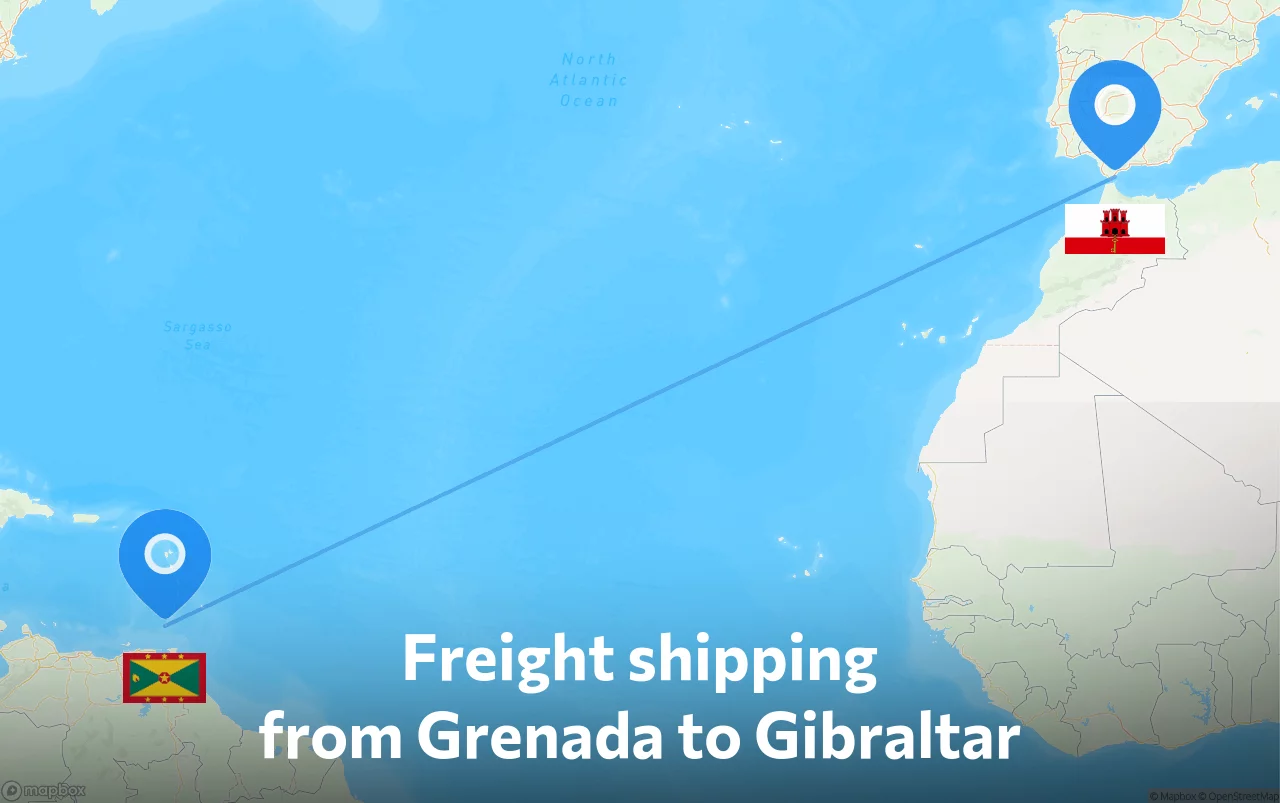 Shipping route from Grenada to Gibraltar