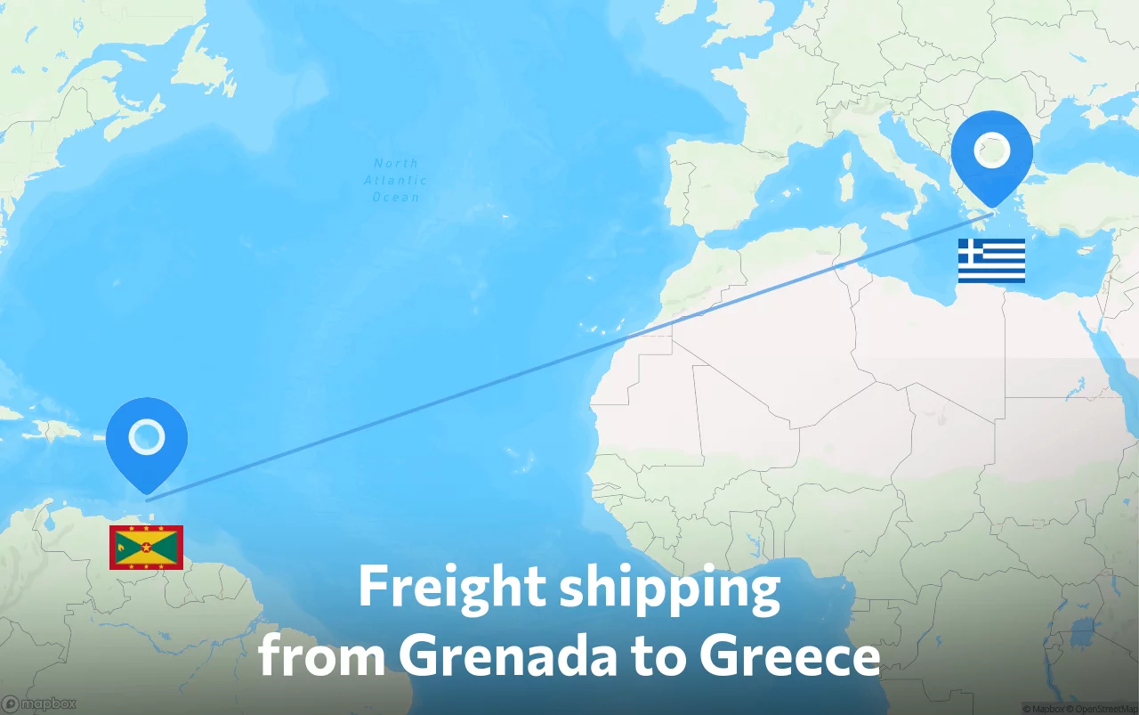 Shipping route from Grenada to Greece