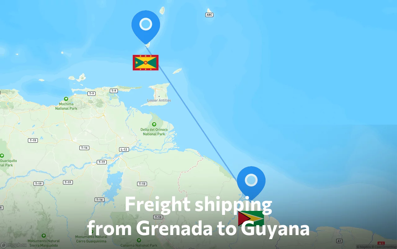 Shipping route from Grenada to Guyana