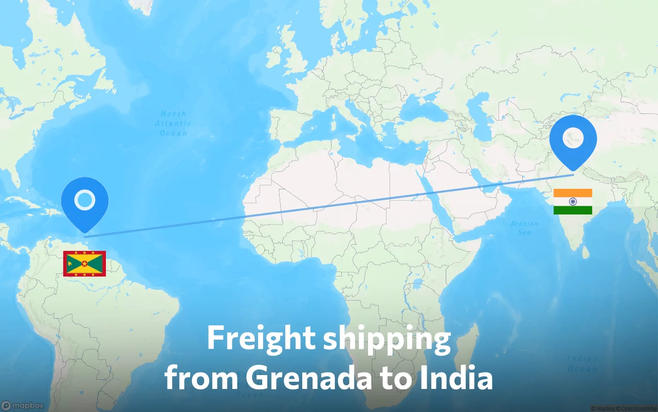 Shipping route from Grenada to India