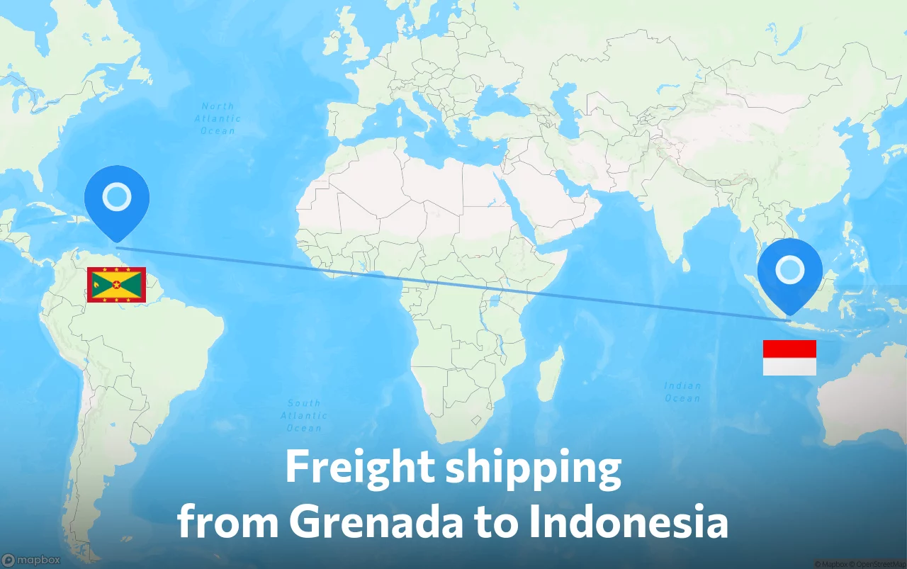 Shipping route from Grenada to Indonesia