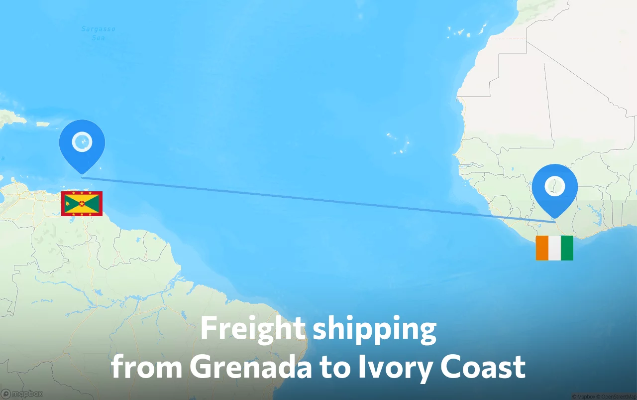 Shipping route from Grenada to Ivory Coast