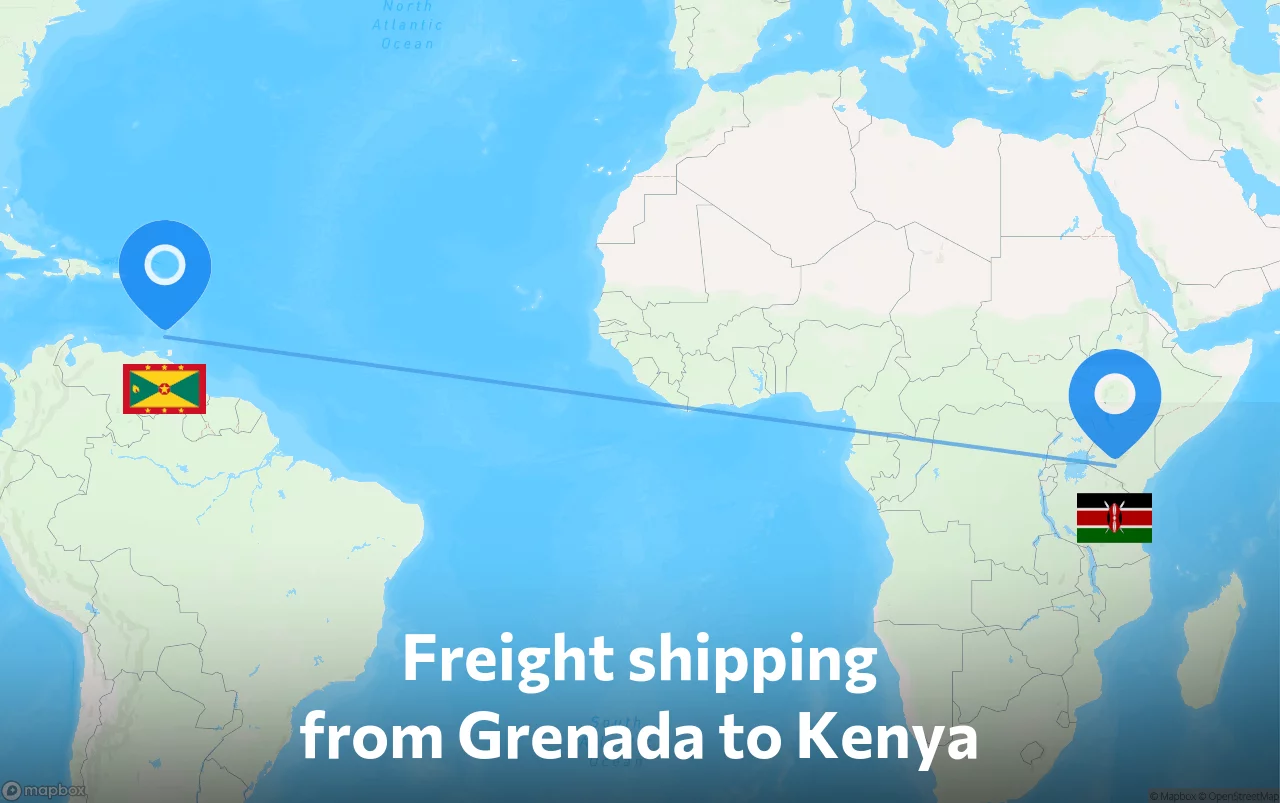 Shipping route from Grenada to Kenya