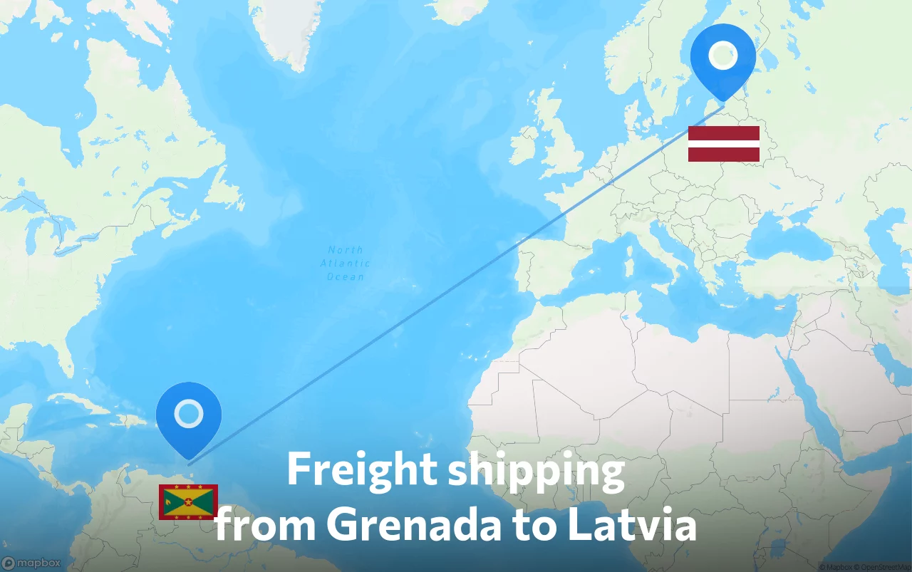 Shipping route from Grenada to Latvia