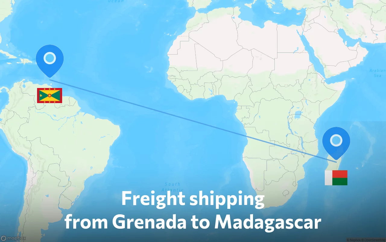 Shipping route from Grenada to Madagascar