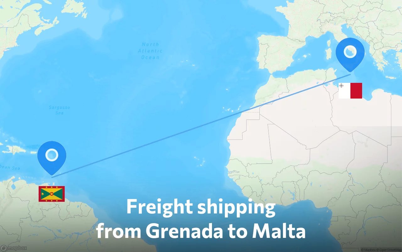 Shipping route from Grenada to Malta