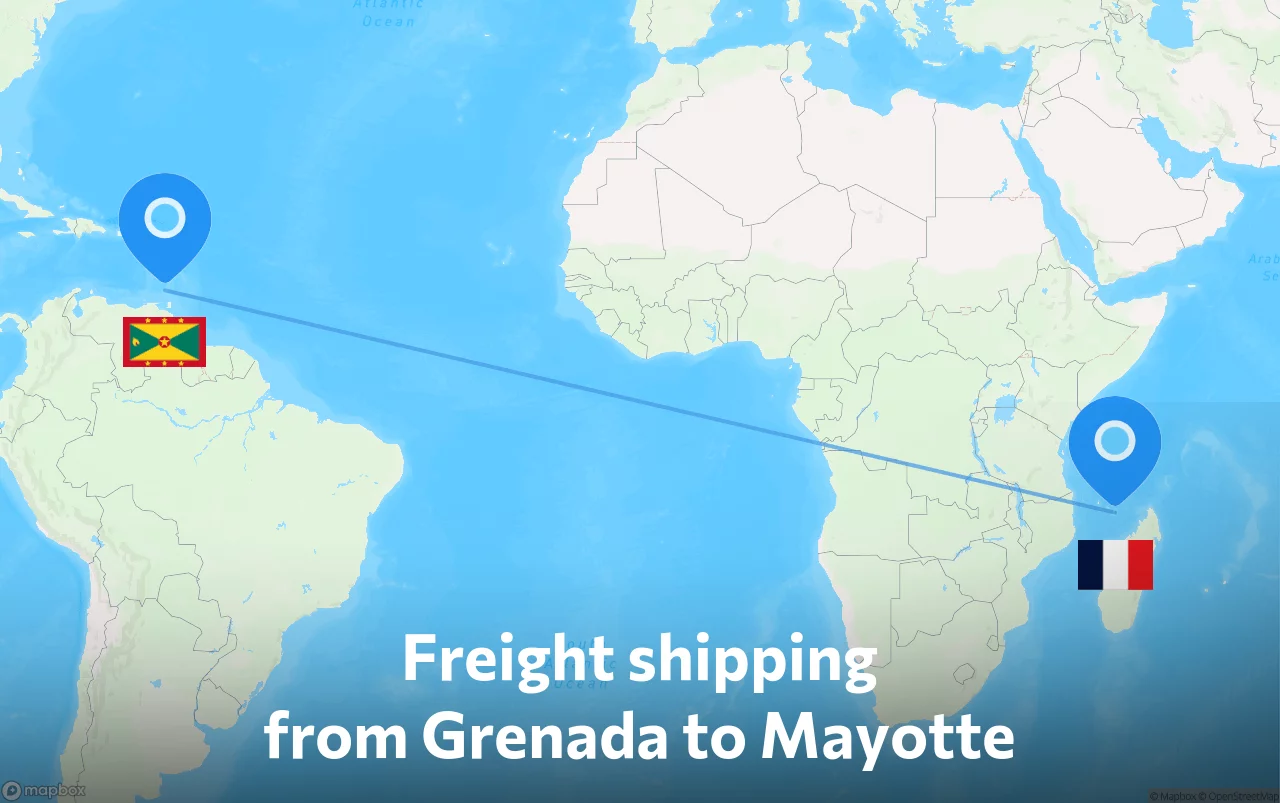 Shipping route from Grenada to Mayotte