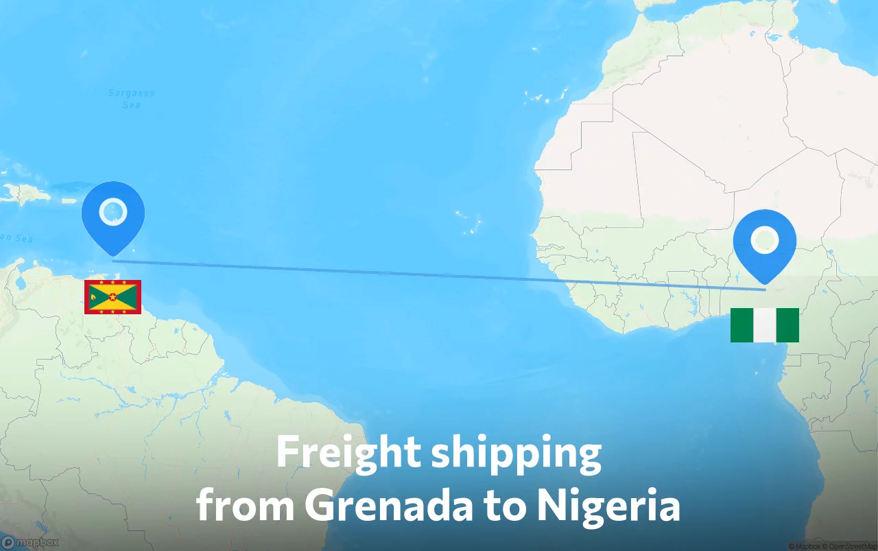 Shipping route from Grenada to Nigeria