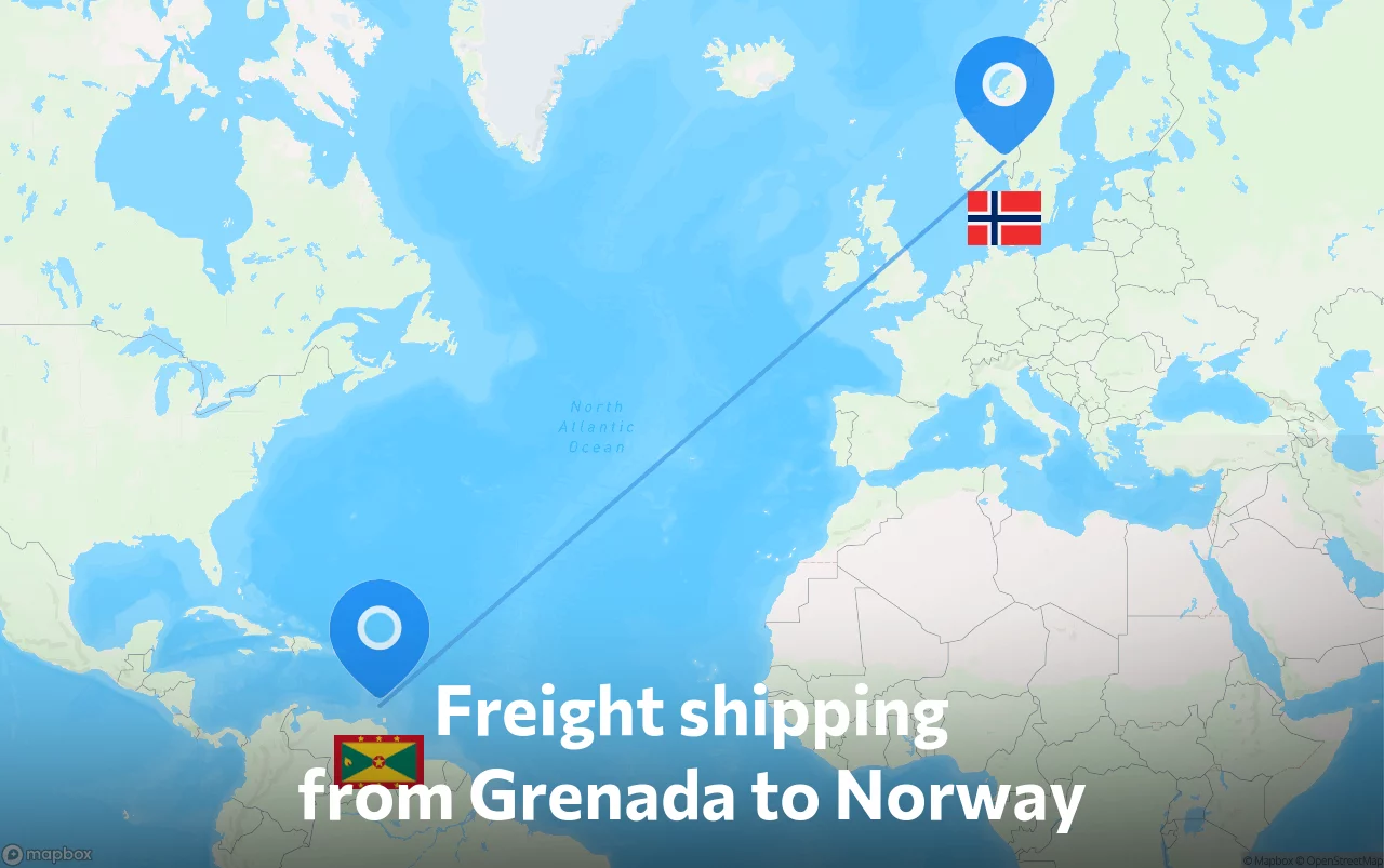Shipping route from Grenada to Norway